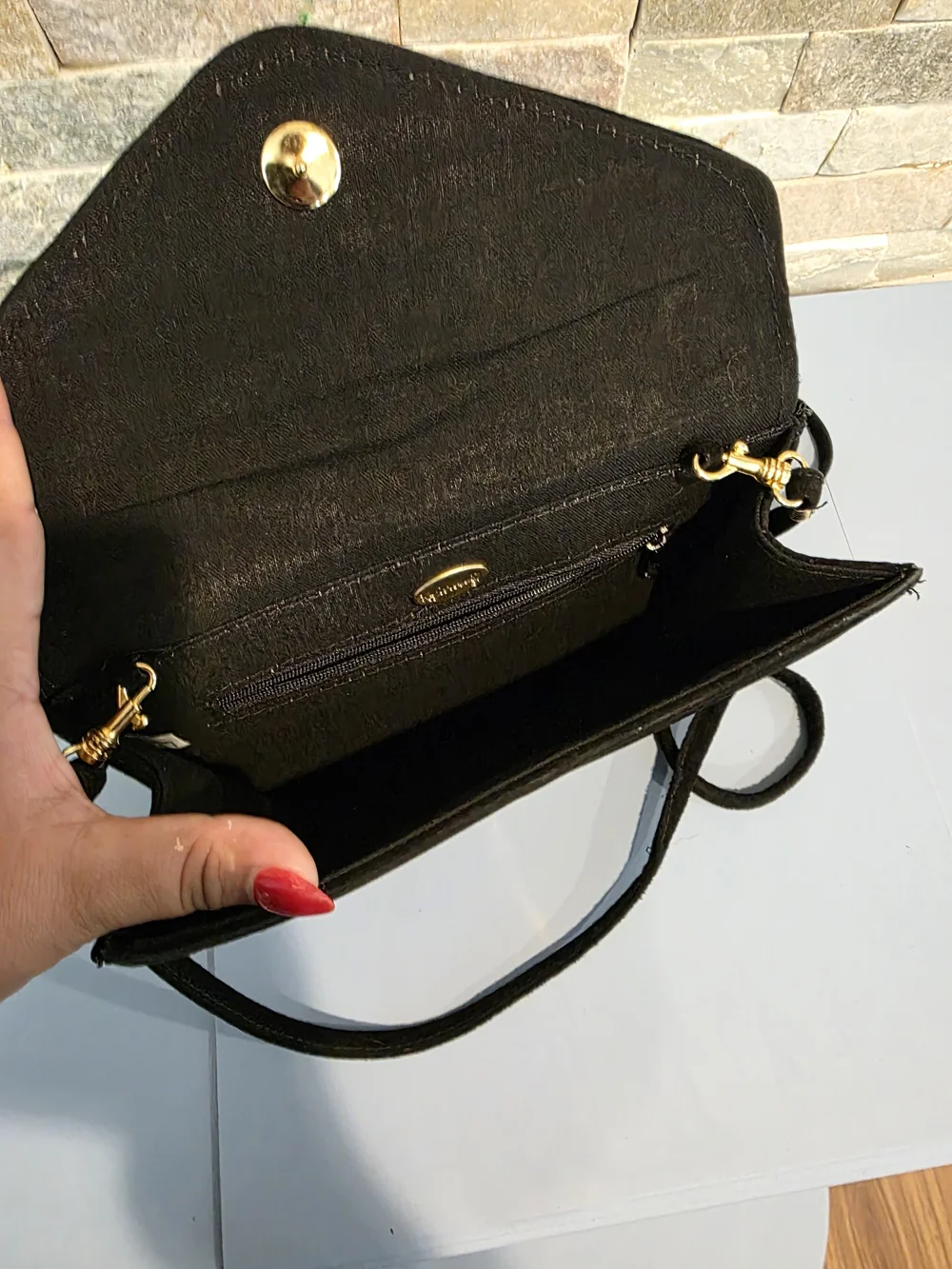 Rush Hour-Black Suede Crossbody Bag - Minimal Envelope Design- Vintage